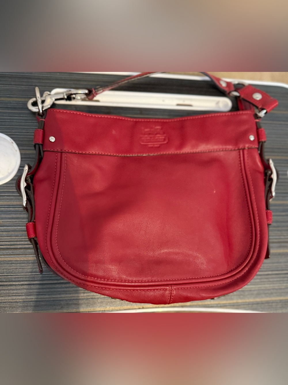Coach Zoe Red Leather Hobo Shoulder Bag Style 10008 Silver Hardware - Picture 7 of 8